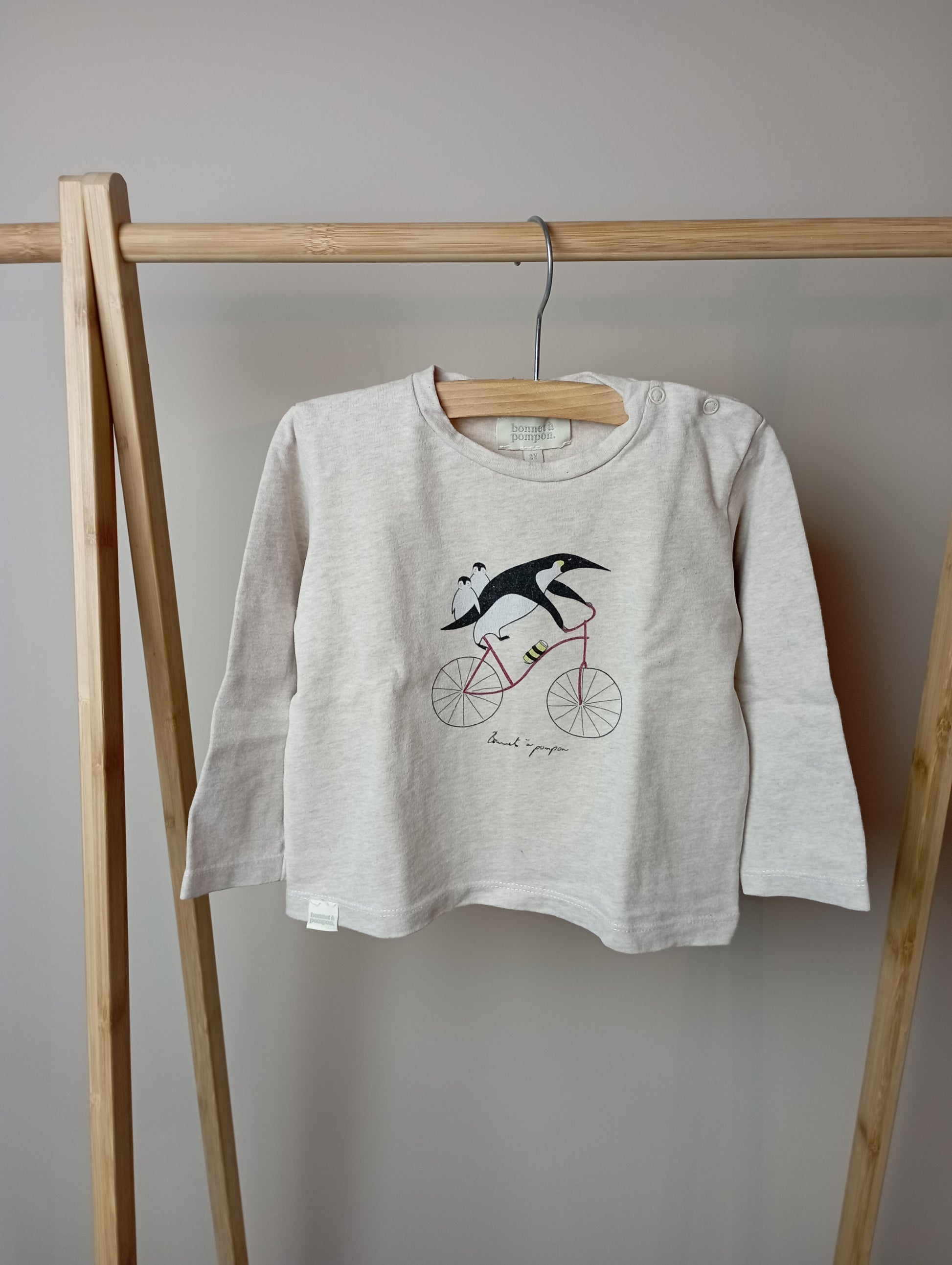 Longsleeve met pinguïns 2y Bonnet à pompon